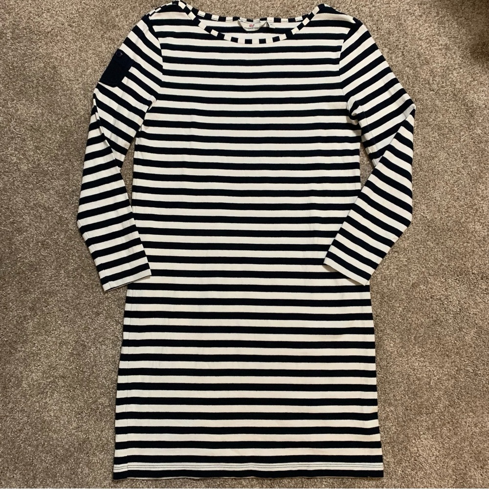 Vineyard Vines Knit Striped Deep Bay Navy/White Long Sleeve Dress Nautical XS